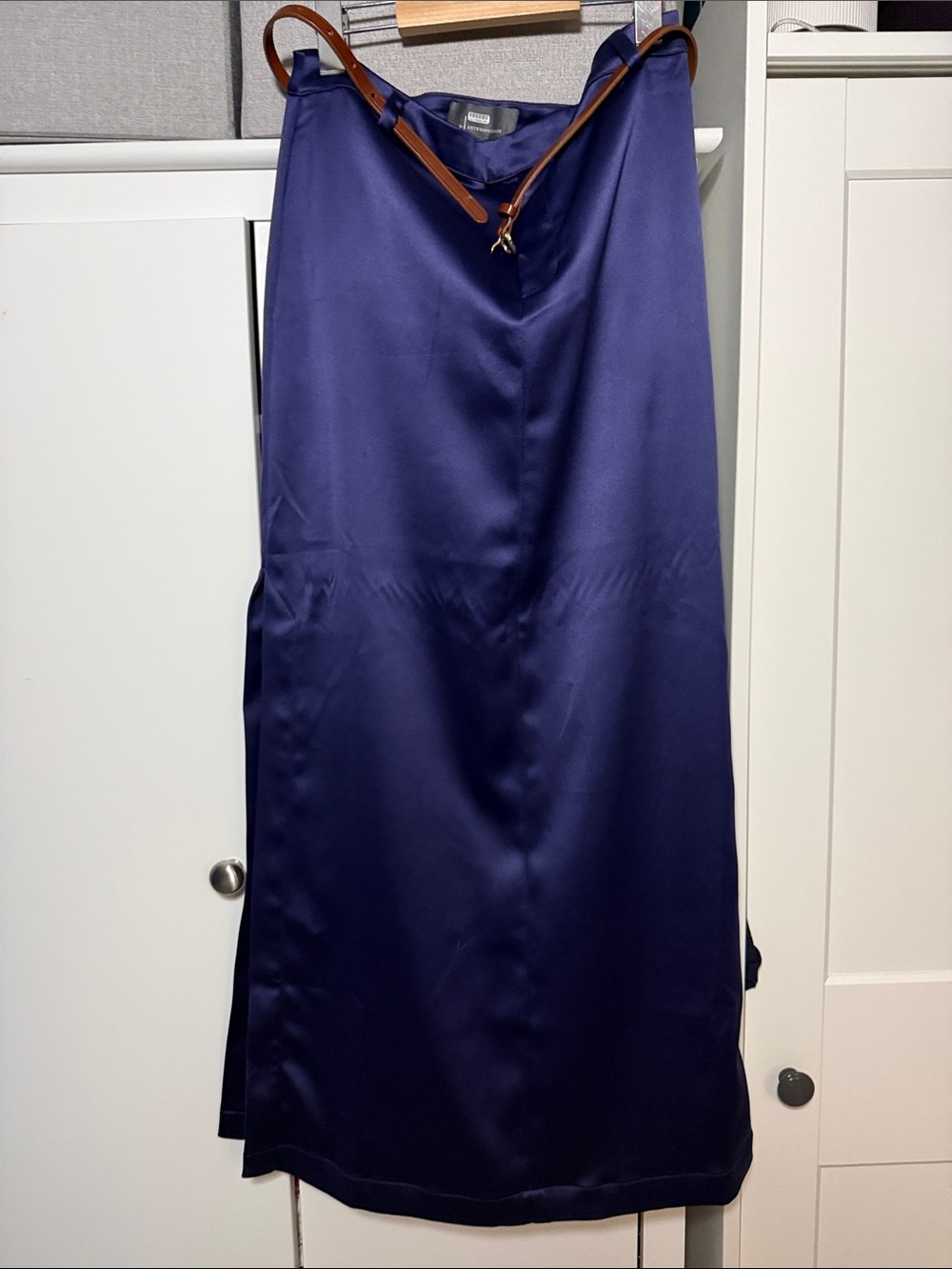 Anthropologie Deep Navy Satin Maxi Skirt